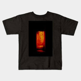 Digital collage, special processing. Room, corridor. Look from darkness to light. Orange and red. Kids T-Shirt